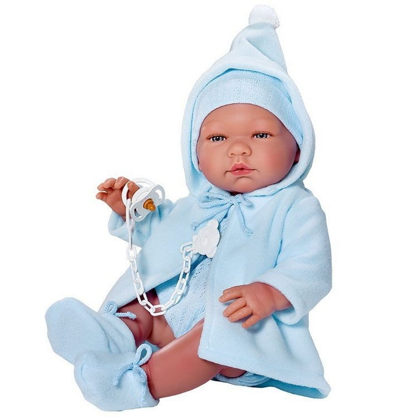 Фото Кукла-пупс Asi Пабло - 45 см ( в голубом комбинезоне, шапочке и пальто в комплекте пустышка)