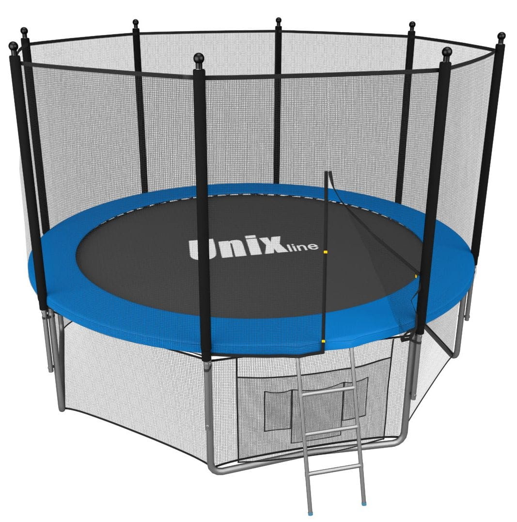 Батут UNIX с внутренней сеткой и лестницей 12 футов - 366 см (голубой)