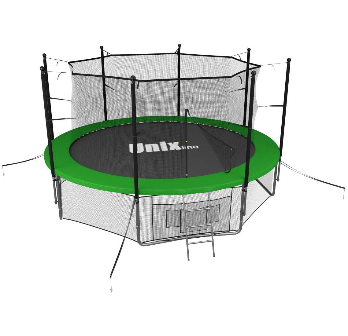 Батут UNIX с внутренней сеткой и лестницей 12 футов - 366 см (зеленый)