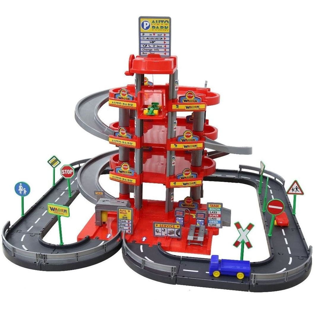 Фото Игровой набор Wader Паркинг с дорогой и автомобилями (4 уровня) - красный