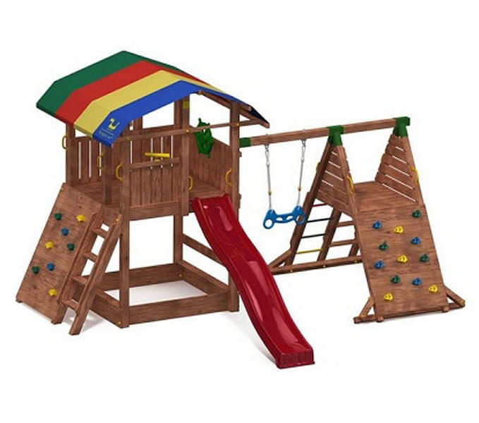 Игровой комплекс PAREMO (домик с песочницей, тентом, горкой и 2-мя качелями)