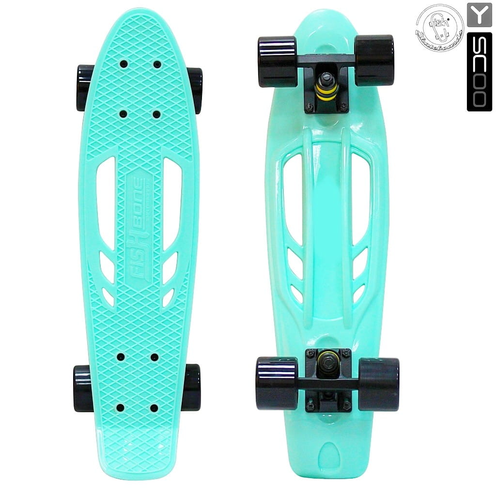   Y-Scoo Skateboard Fishbone 22  - Aqua-black