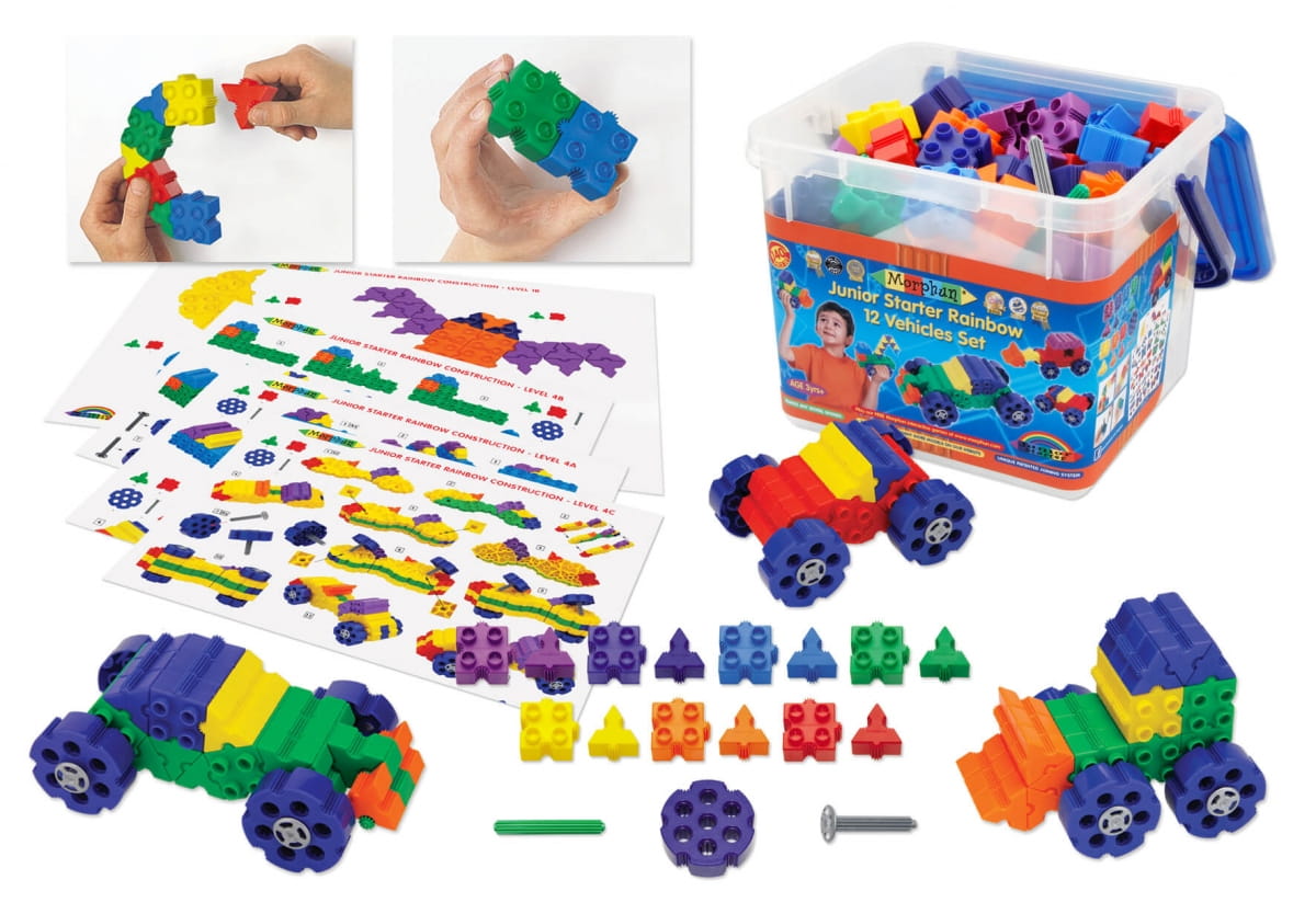 Конструктор MORPHUN Junior Starter Rainbow 12 Vehicle Set (140 деталей)