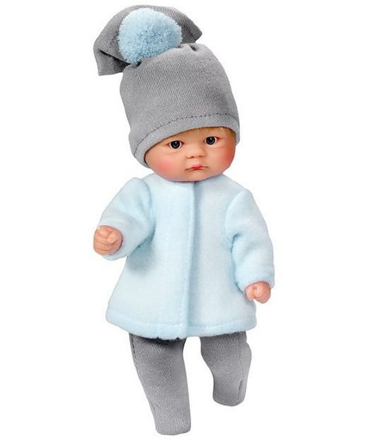 Фото Кукла-пупсик Asi - 20 см (в шапочке и костюмчике серо-голубого цвета)