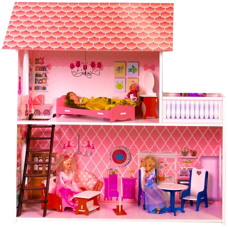 Кукольный домик с мебелью SUNNYTOY Розовая мечта двухэтажный