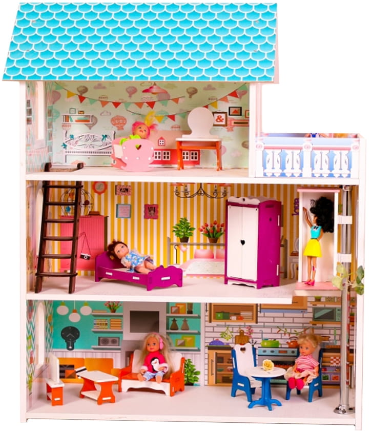 Кукольный домик с лифтом и мебелью SUNNYTOY Бирюзовый Подарок Мини