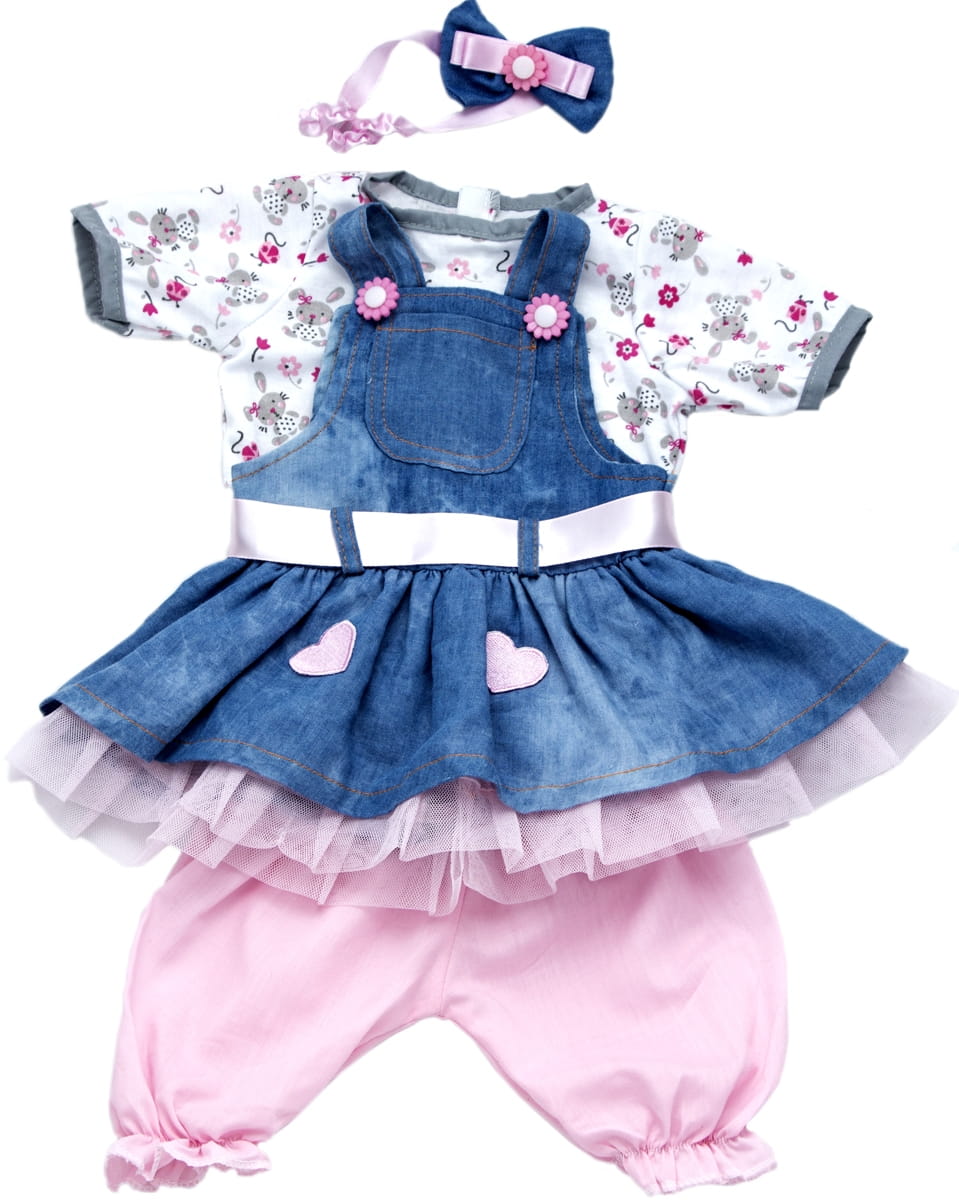 Одежда для кукол REBORN KIDS Джинсовый комплект - 55 см (кофта, сарафан, подштанники, повязка на голову)
