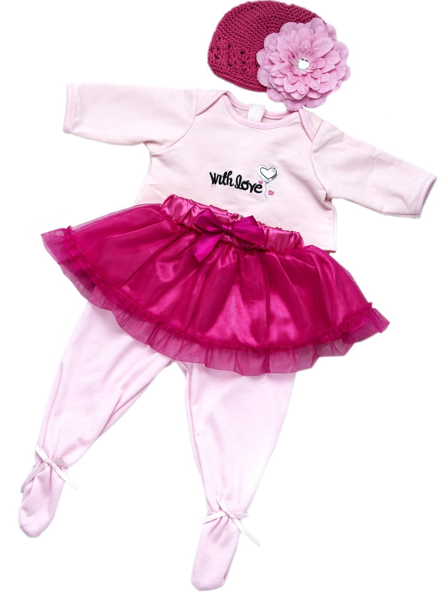 Одежда для кукол REBORN KIDS Комплект Малина - 55 см (кофта, ползунки, шапка, цветок-заколка)