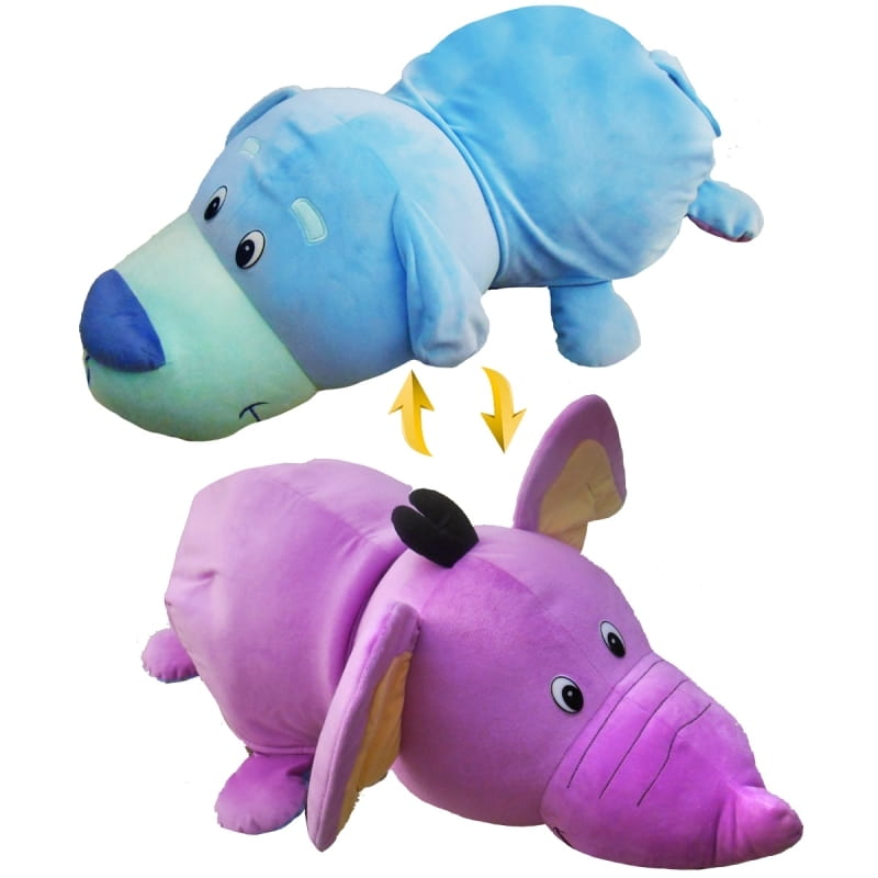 Игрушка-вывернушка 2 в 1 1TOY Голубой Щенок-Фиолетовый слон (76 см)