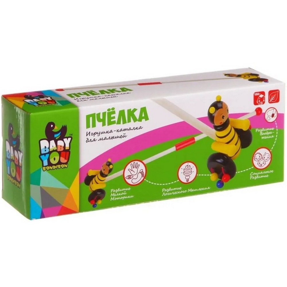 Фото Каталка с ручкой Bondibon Пчелка