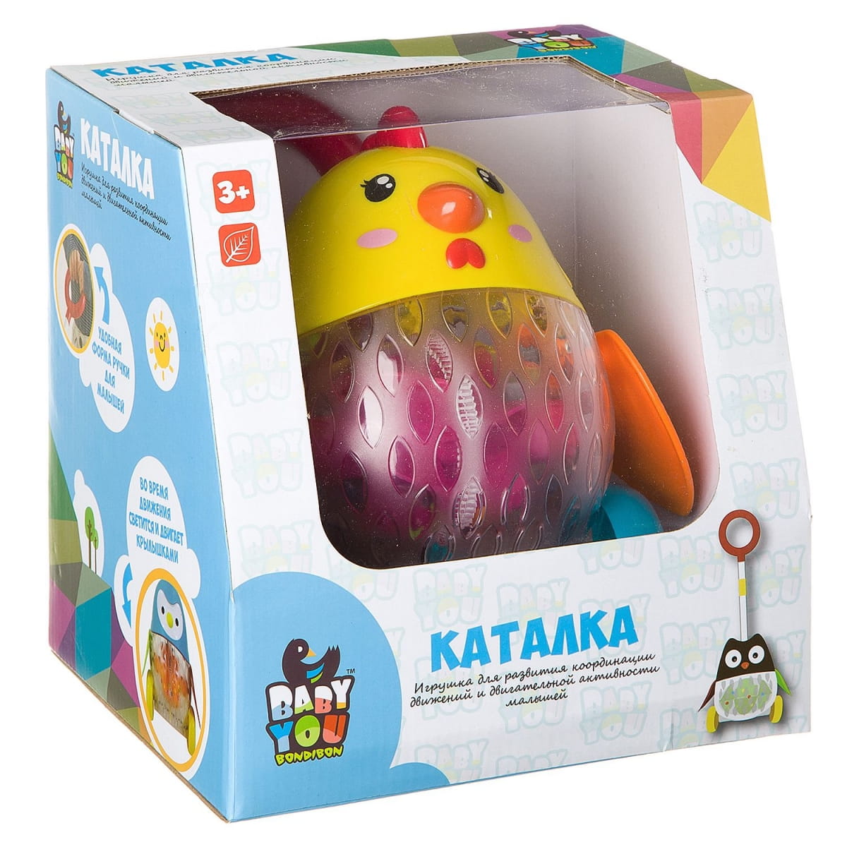 Фото Каталка с ручкой Bondibon Курочка