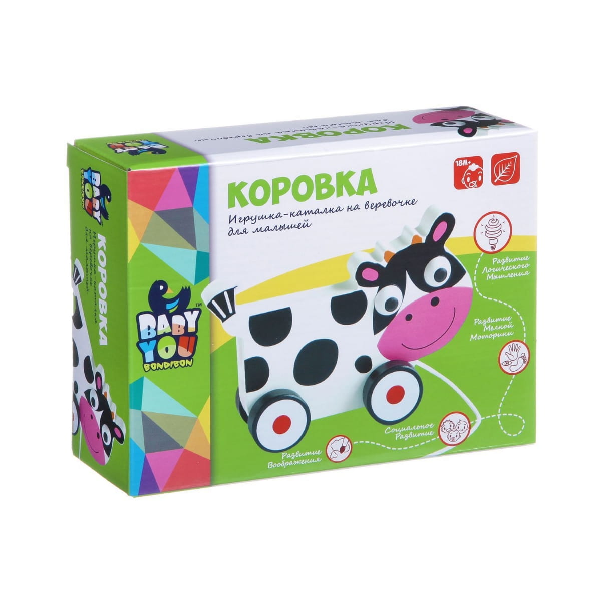 Фото Каталка с веревочкой Bondibon Коровка