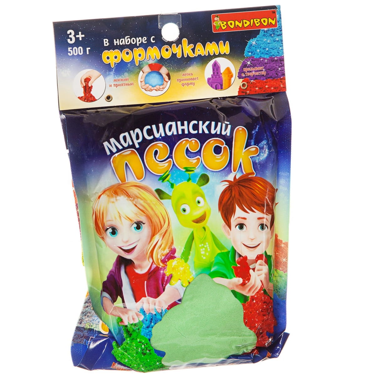 Фото Марсианский песок Bondibon зеленый (4 формочки 3D)