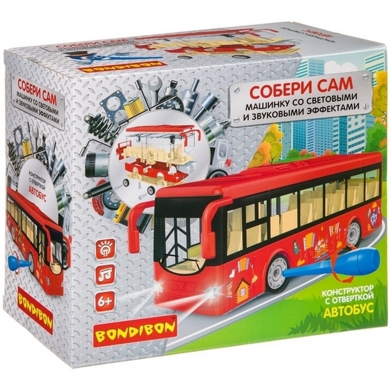 Фото Конструктор с отверткой Bondibon Собирай и Играй - Автобус (40 деталей)