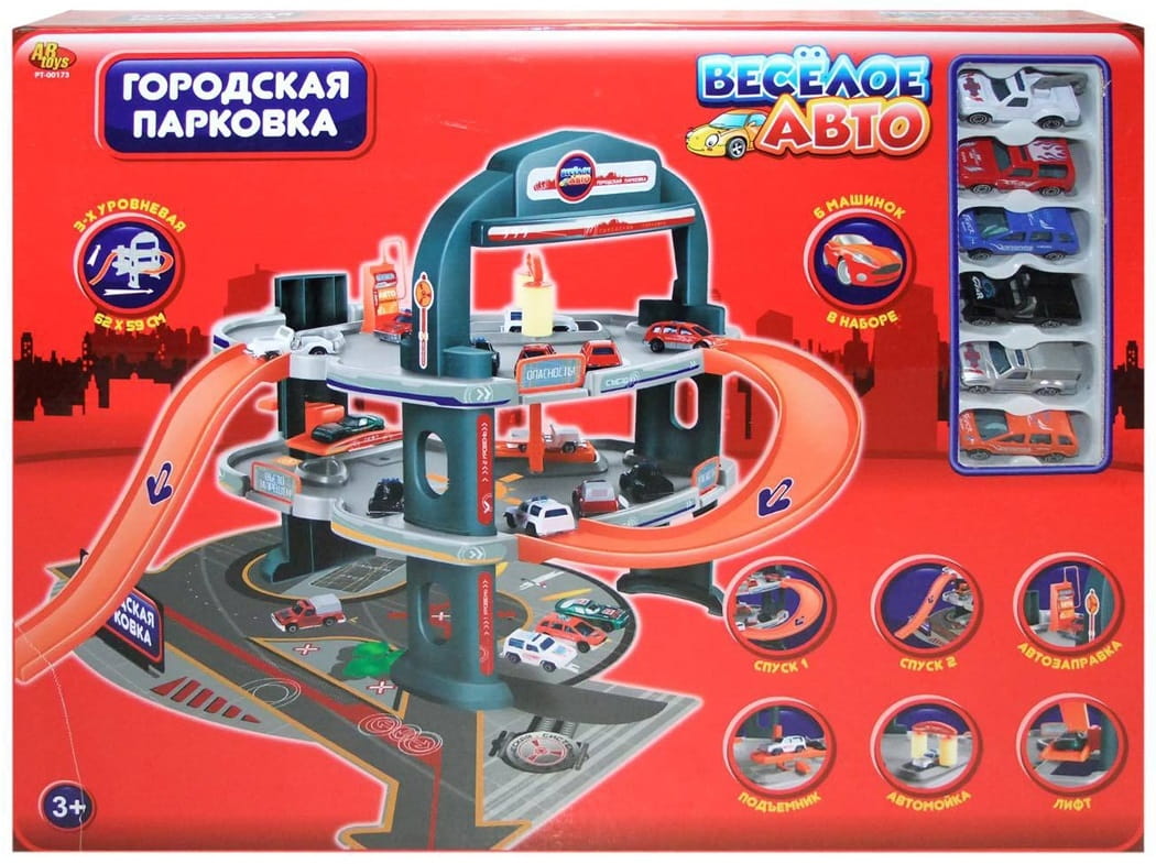 Фото Двухуровневая парковка Abtoys Веселое авто с 6 машинками