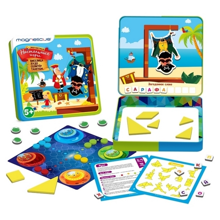 Фото Настольные игры Magneticus 4 в 1 - Виселица, Лудо, Солитер, Танграм