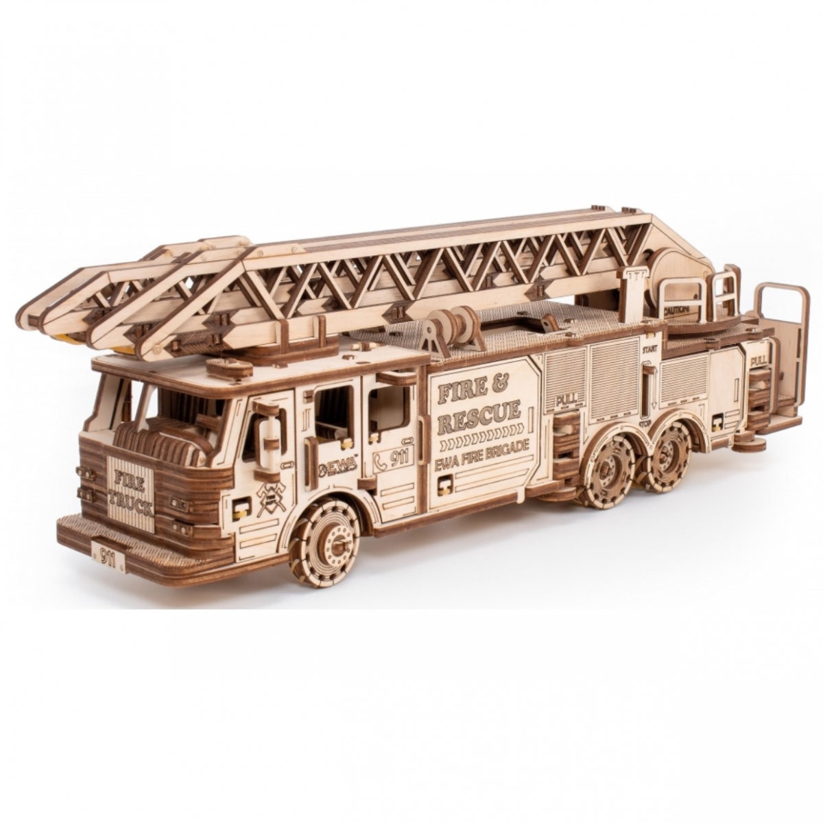 Фото Сборная модель деревянная 3D EWA Пожарная машина с лестницей