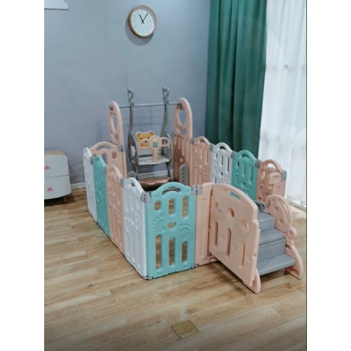 Фото Игровой комплекс Lanaland 1 - забор 10 модулей, качели, горка, напольное покрытие