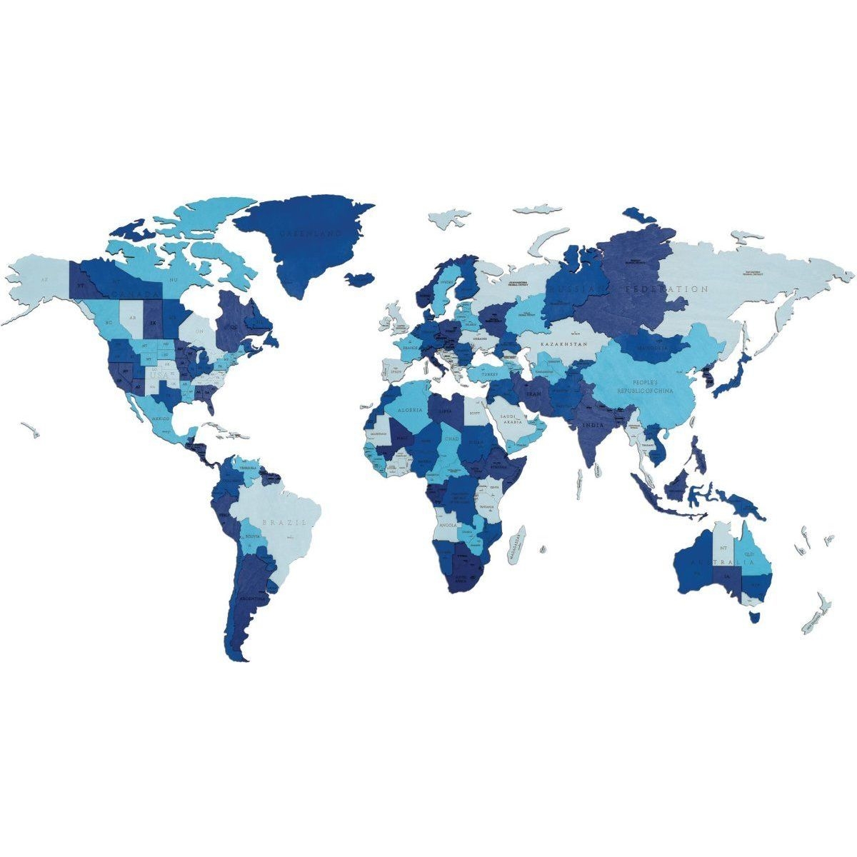 Фото Деревянная настенная Карта мира EWA объемная 3 уровня L - синяя