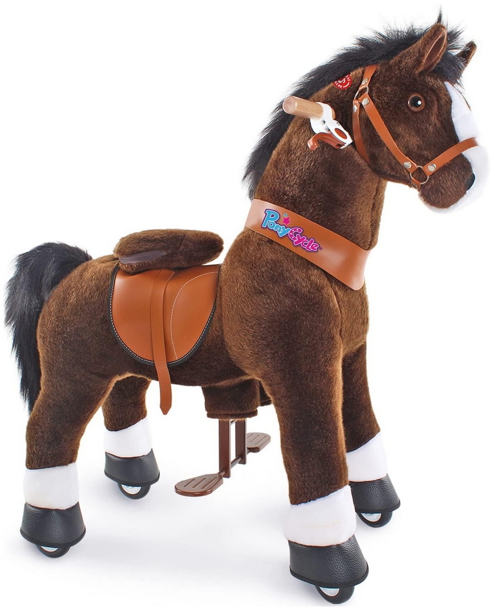 Фото Поницикл средний Ponycycle Лошадка озвученная с ручным тормозом - темно-коричневая