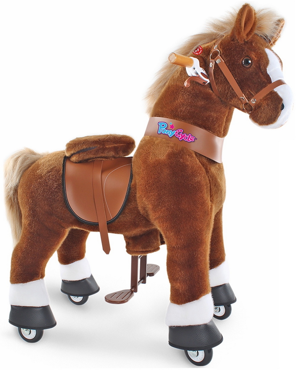 Фото Поницикл средний Ponycycle Лошадка озвученная с ручным тормозом - коричневая