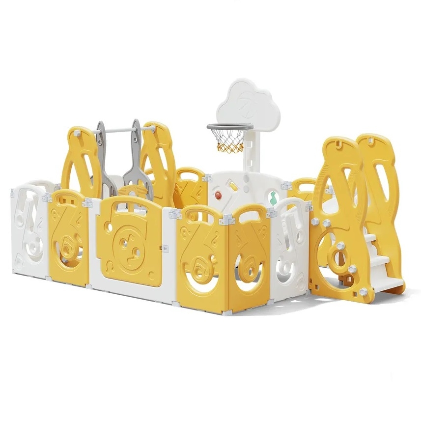 Фото Манеж Unix Kids Supreme Music 160x160 см с качелями - Yellow