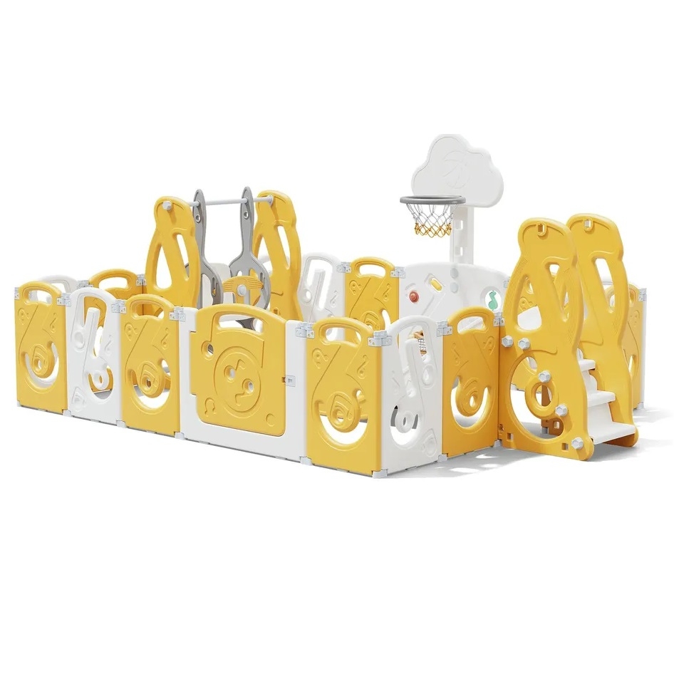 Фото Манеж Unix Kids Supreme Music 200x200 см с качелями - Yellow