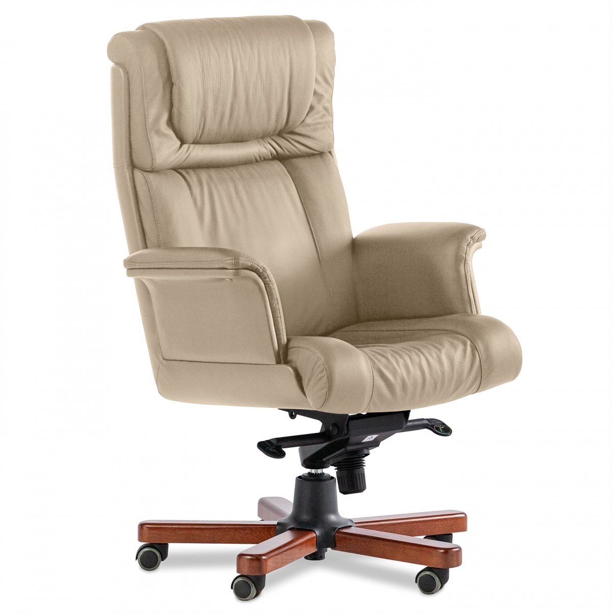 Фото Кресло руководителя Multi-Office Master Luxe A с высокой спинкой (кожа бежевый, дерево темный орех)
