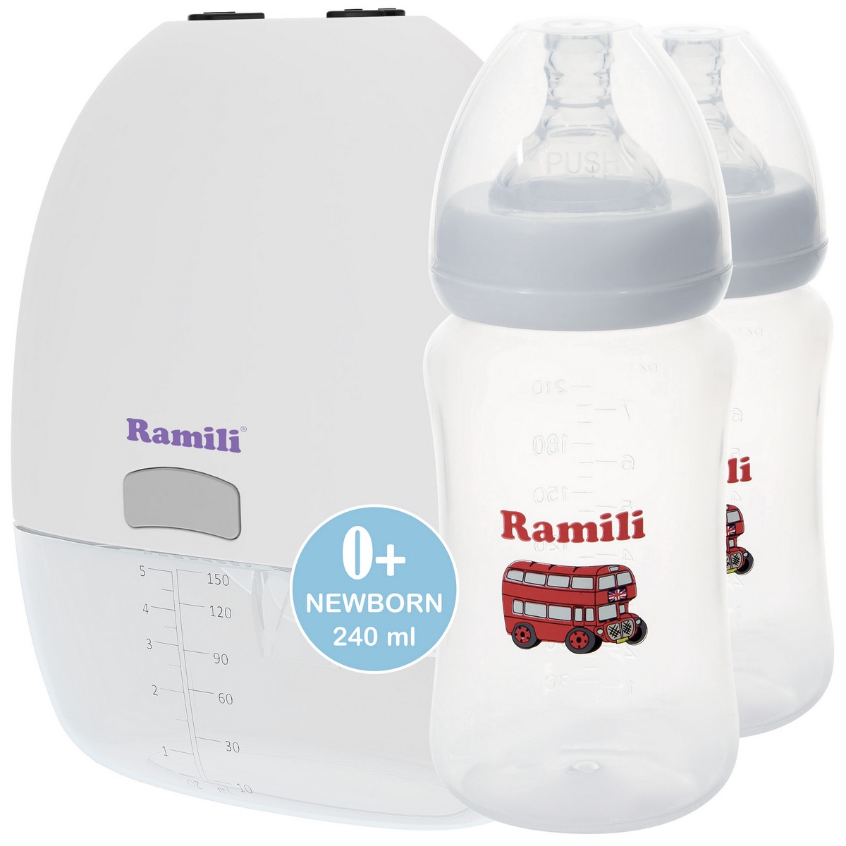 Фото Двухфазный электрический молокоотсос Ramili SE150 с двумя бутылочками 240 мл (SE150240MLX2)