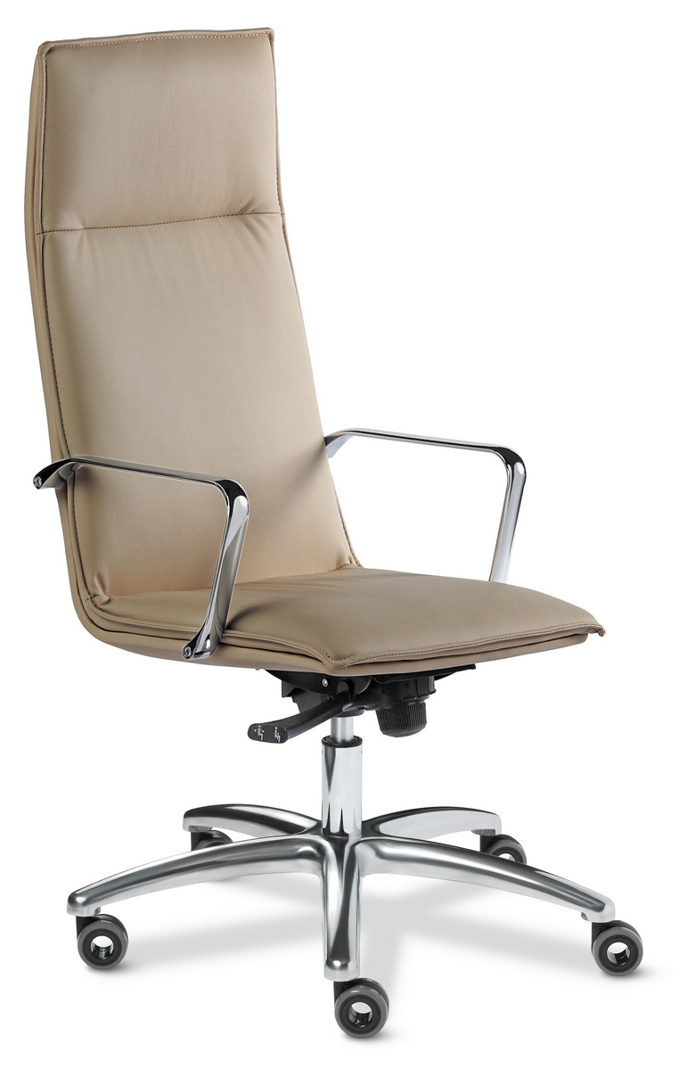 Фото Кресло руководителя Multi-Office Epsilon S-Line A с высокой спинкой (хром, кожа бежевая)
