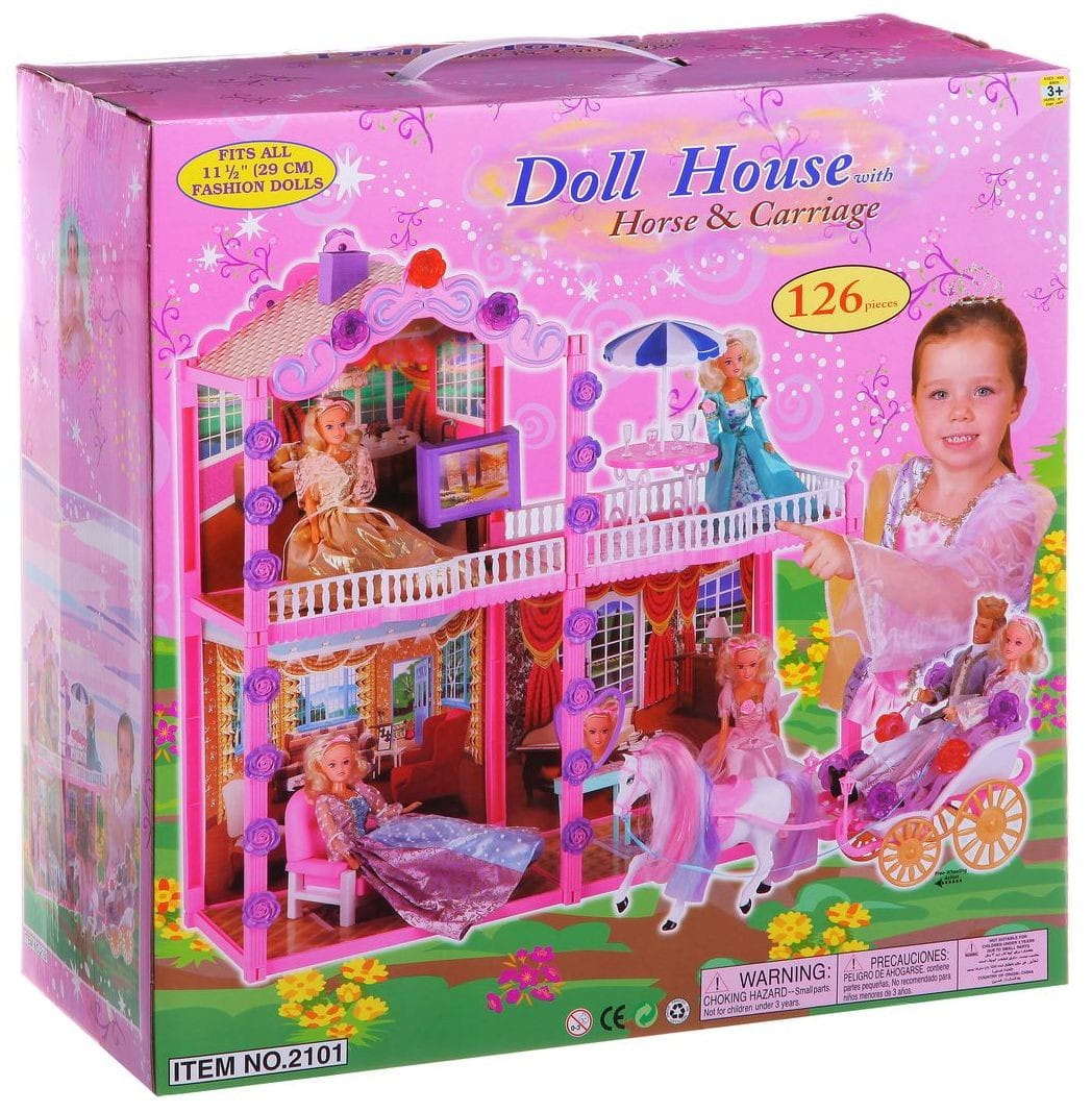 Дом для куклы BONDIBON (с мебелью, каретой, лошадью) - 126 деталей